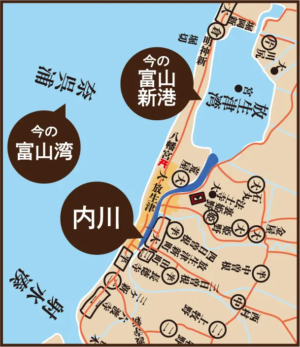 「射水郡分間絵図」の一部を簡易化した地図