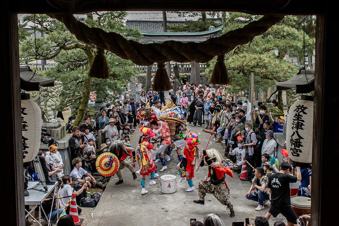 八幡宮で舞う